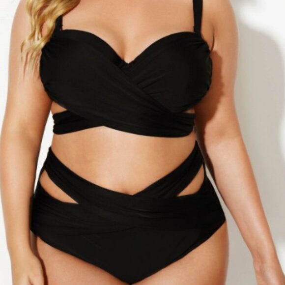 NWT Meet Curve Black Wrap Adjustable Straps Underwire Bikini Set Womens Size 2X - Picture 1 of 8